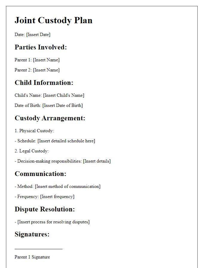 Letter template of joint custody plan for co-parenting success.