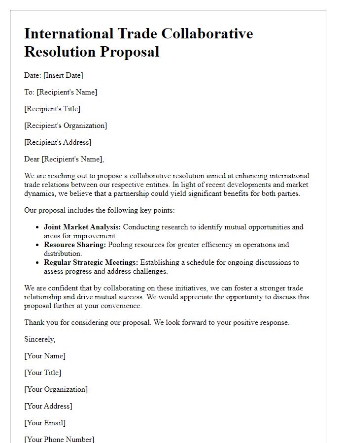 Letter template of international trade collaborative resolution proposal