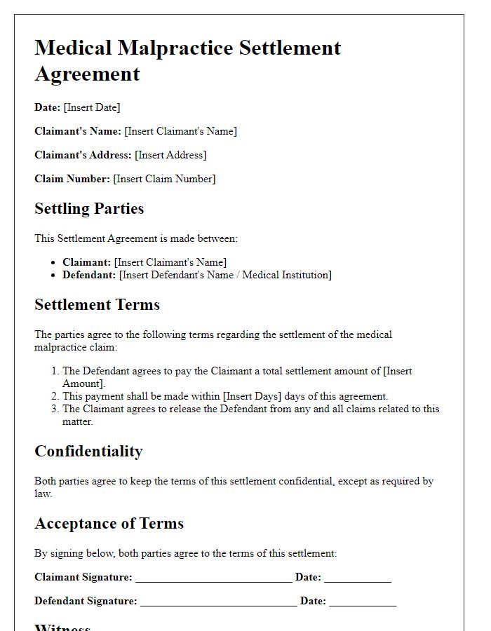 Letter template of medical malpractice claim settlement documentation