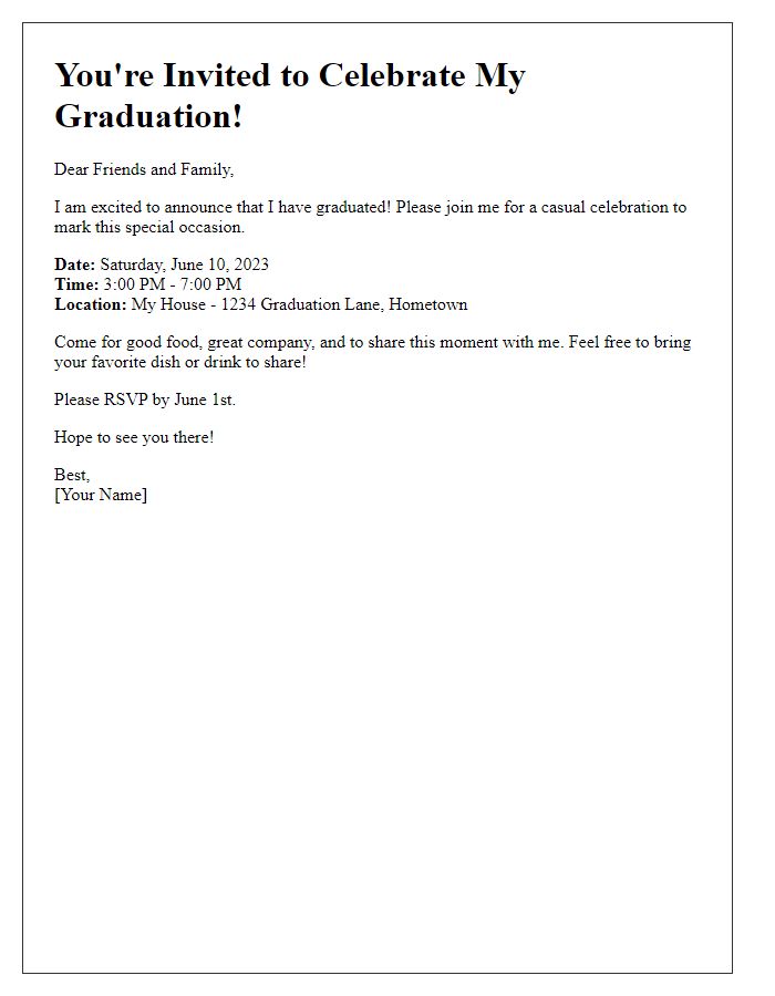 Letter template of casual invitation for graduation celebration