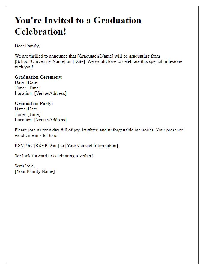 Letter template of family invitation for graduation event