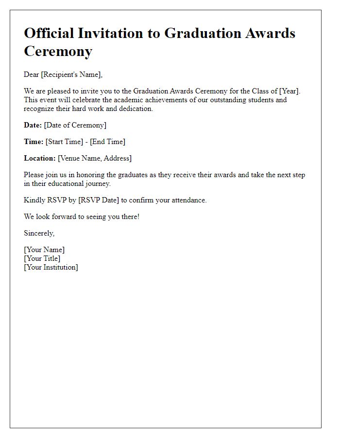 Letter template of official invitation for graduation awards