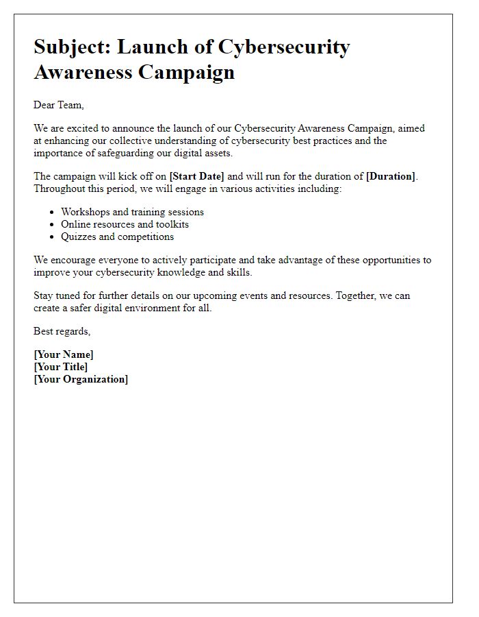 Letter template of Cybersecurity Awareness Campaign Launch