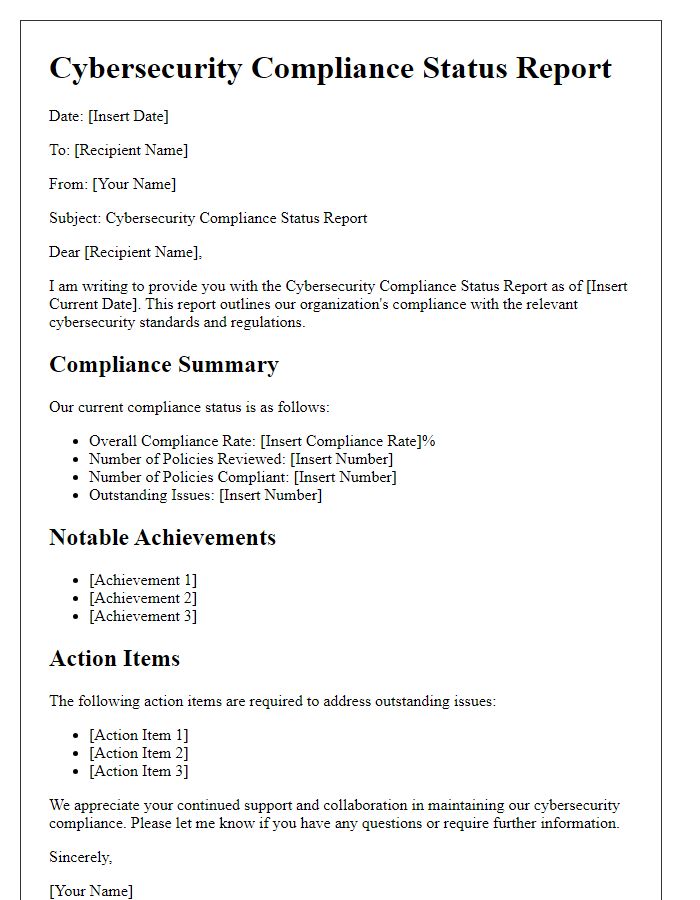 Letter template of Cybersecurity Compliance Status Report