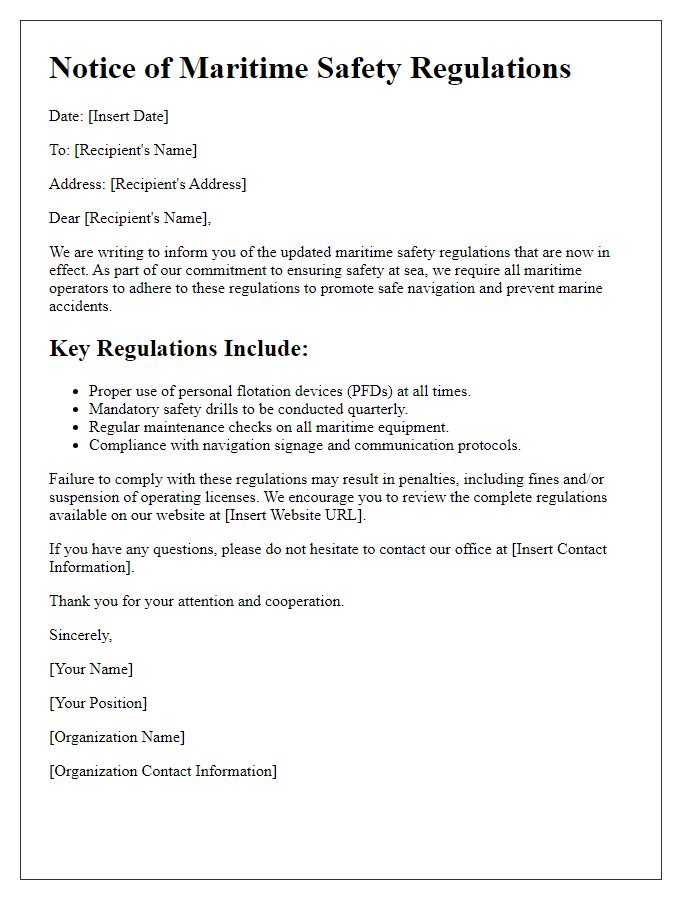 Letter template of maritime safety regulations notice