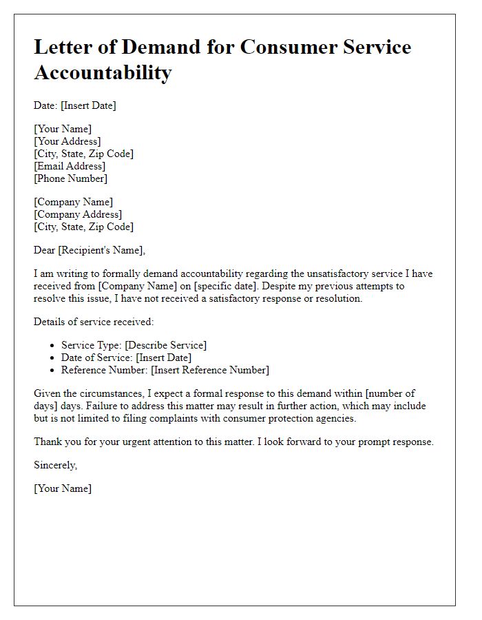 Letter template of demand for consumer service accountability