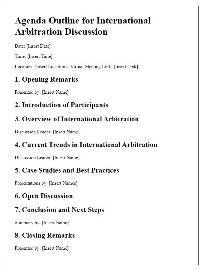 Letter template of agenda outline for international arbitration discussion