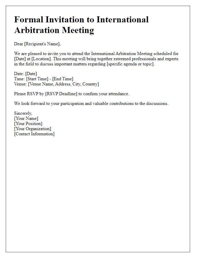 Letter template of formal invitation to international arbitration meeting