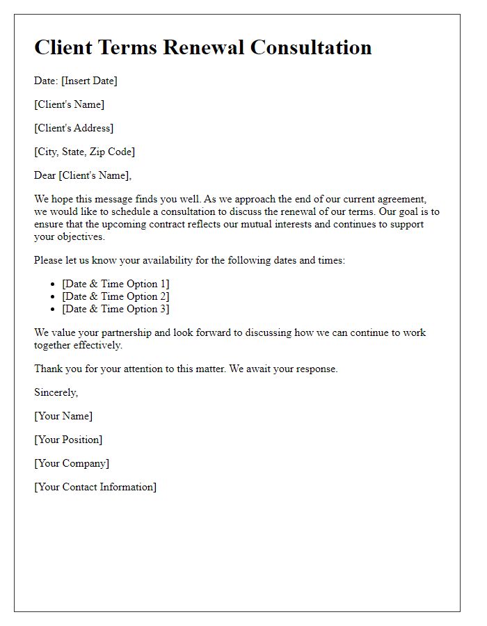 Letter template of client terms renewal consultation.