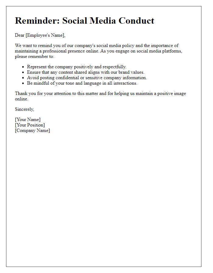 Letter template of social media conduct reminder