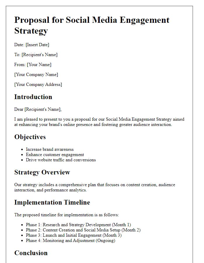 Letter template of social media engagement strategy proposal