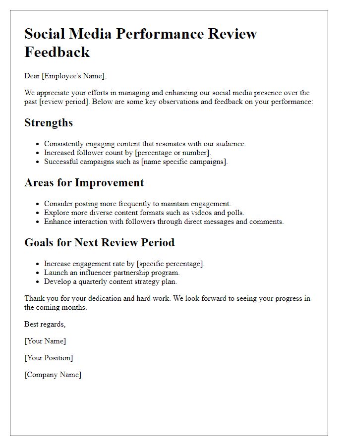 Letter template of social media performance review feedback