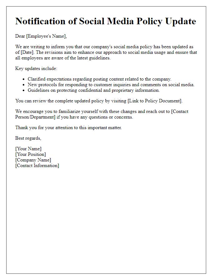 Letter template of social media policy update notification