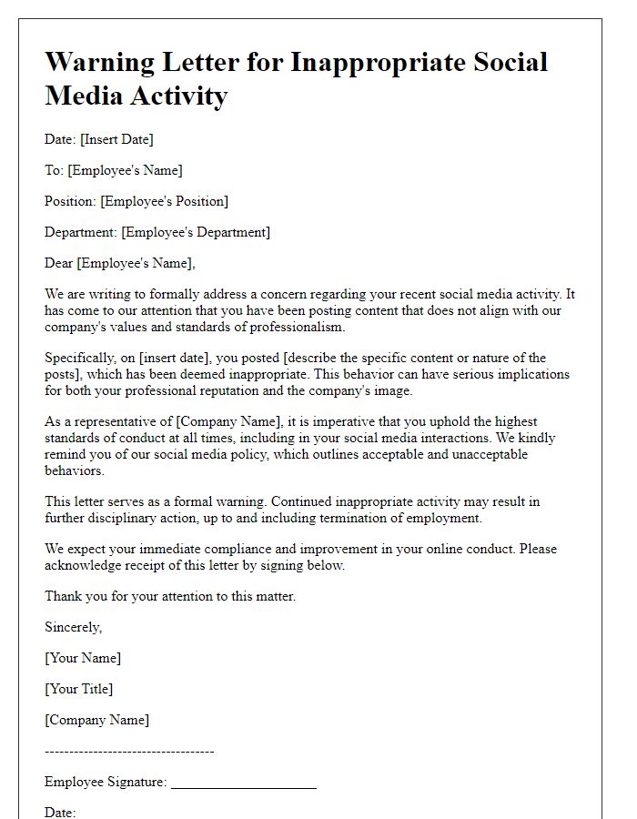 Letter template of warning for inappropriate social media activity