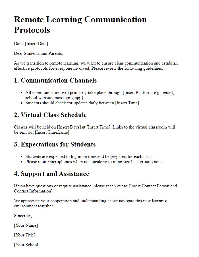 Letter template of remote learning communication protocols.