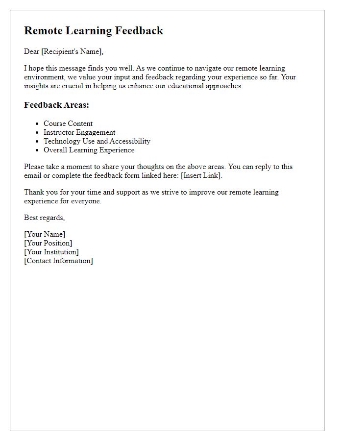 Letter template of remote learning feedback mechanisms.