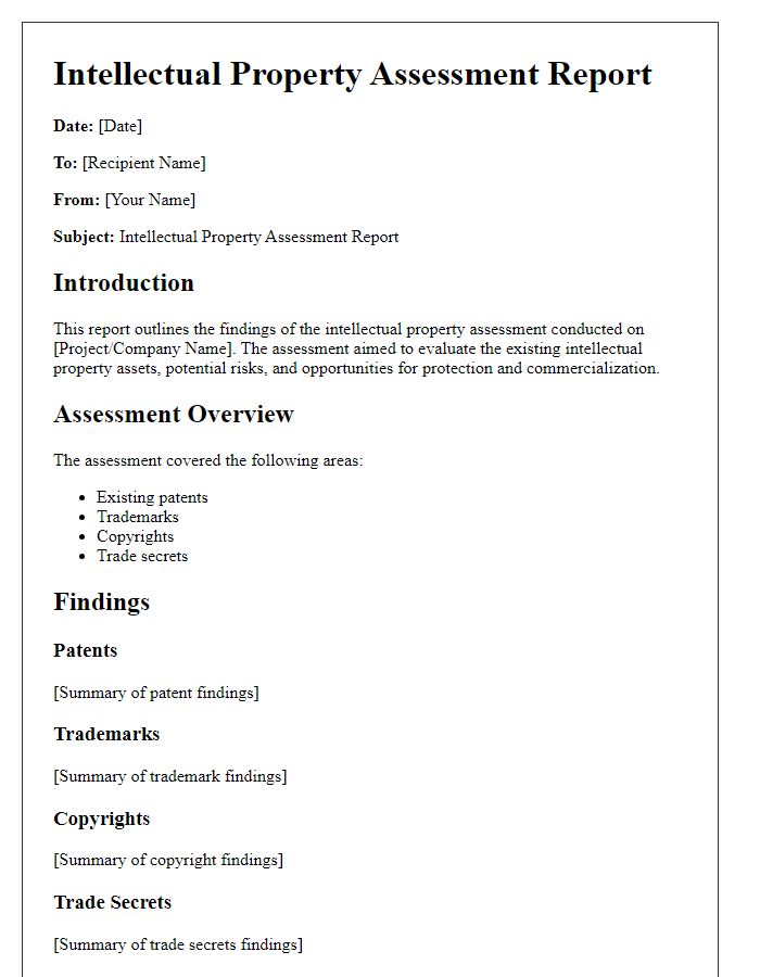 Letter template of intellectual property assessment report