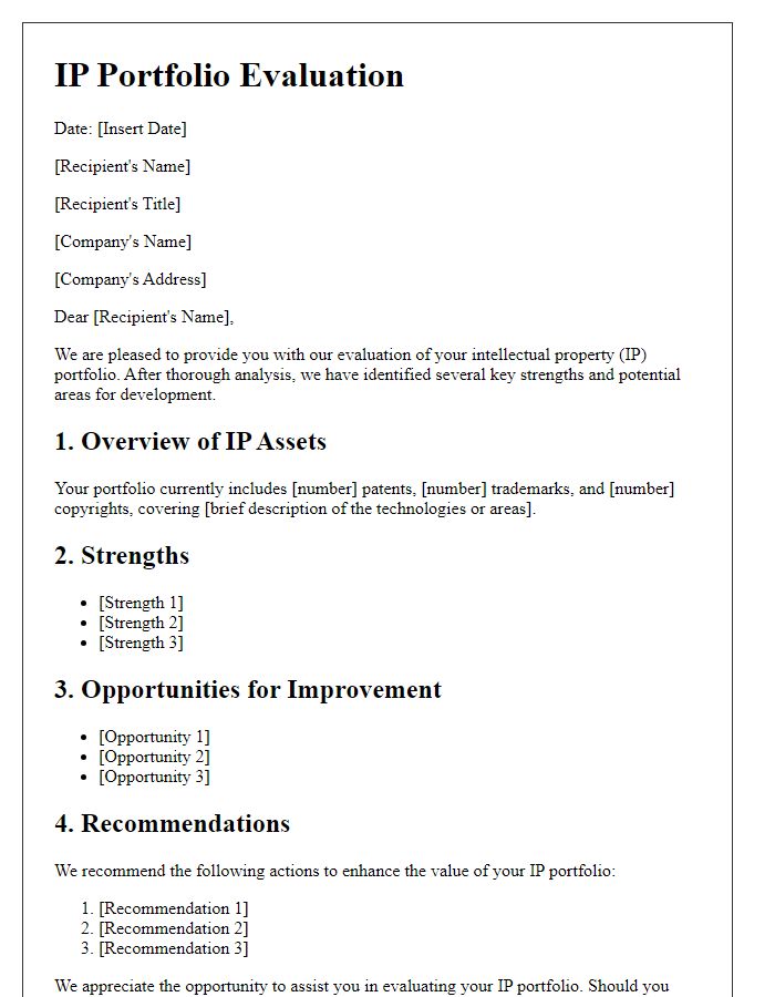 Letter template of IP portfolio evaluation