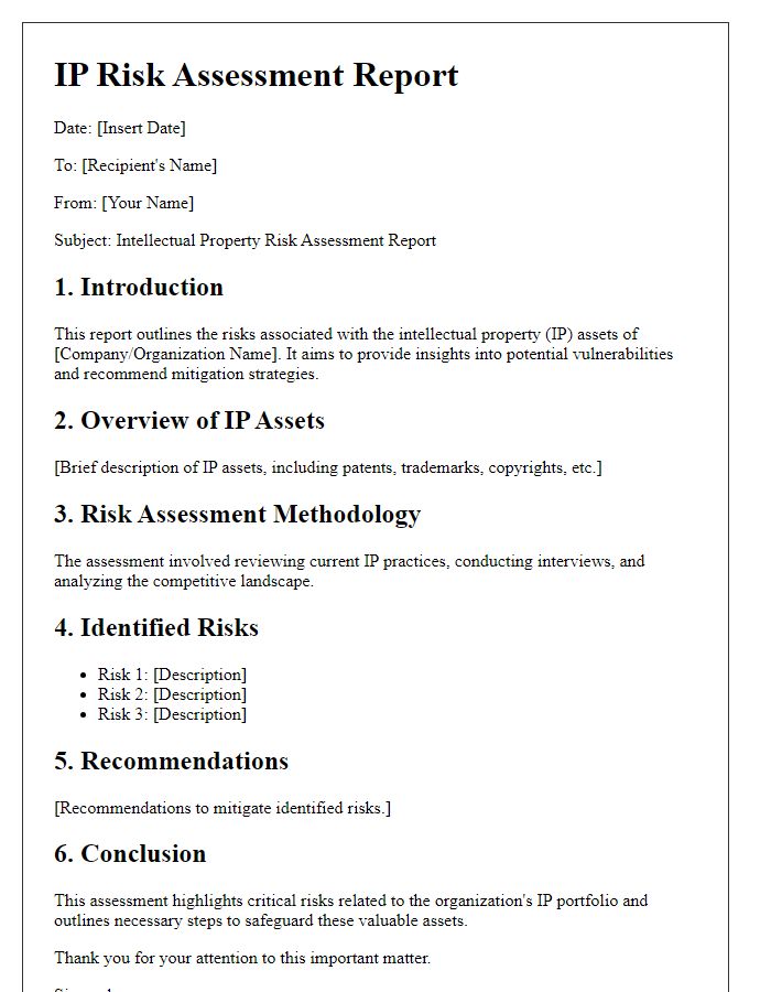 Letter template of IP risk assessment report