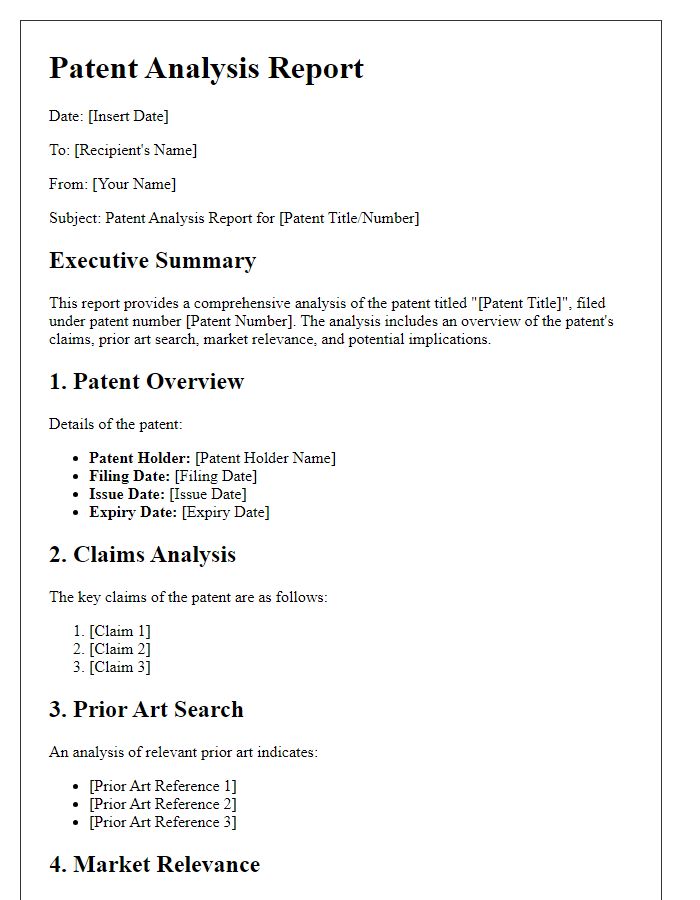 Letter template of patent analysis report