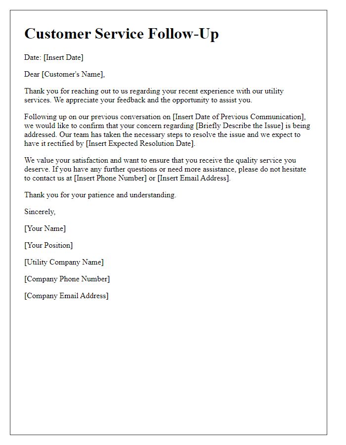 Letter template of customer service follow-up for utilities.