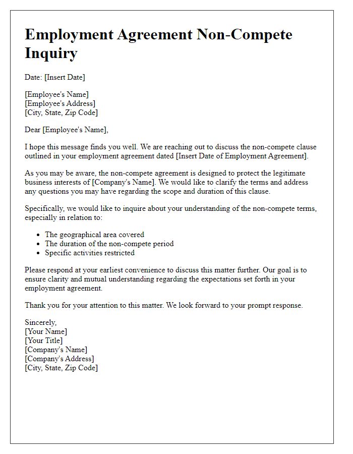 Letter template of Employment Agreement Non-Compete Inquiry