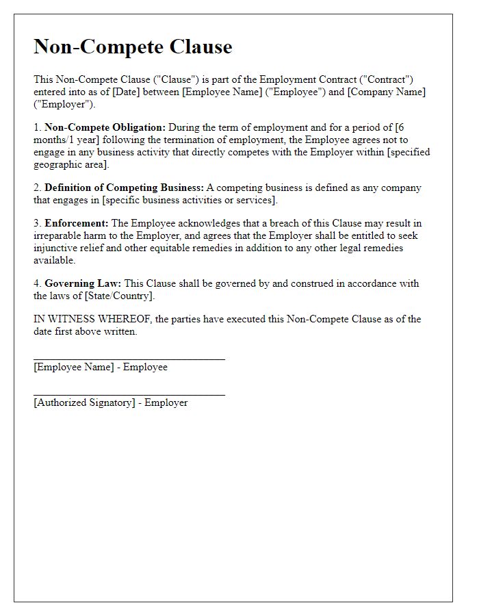 Letter template of Non-Compete Clause in Job Contract Examination