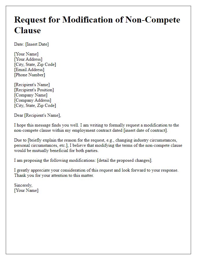 Letter template of Request for Non-Compete Clause Modification