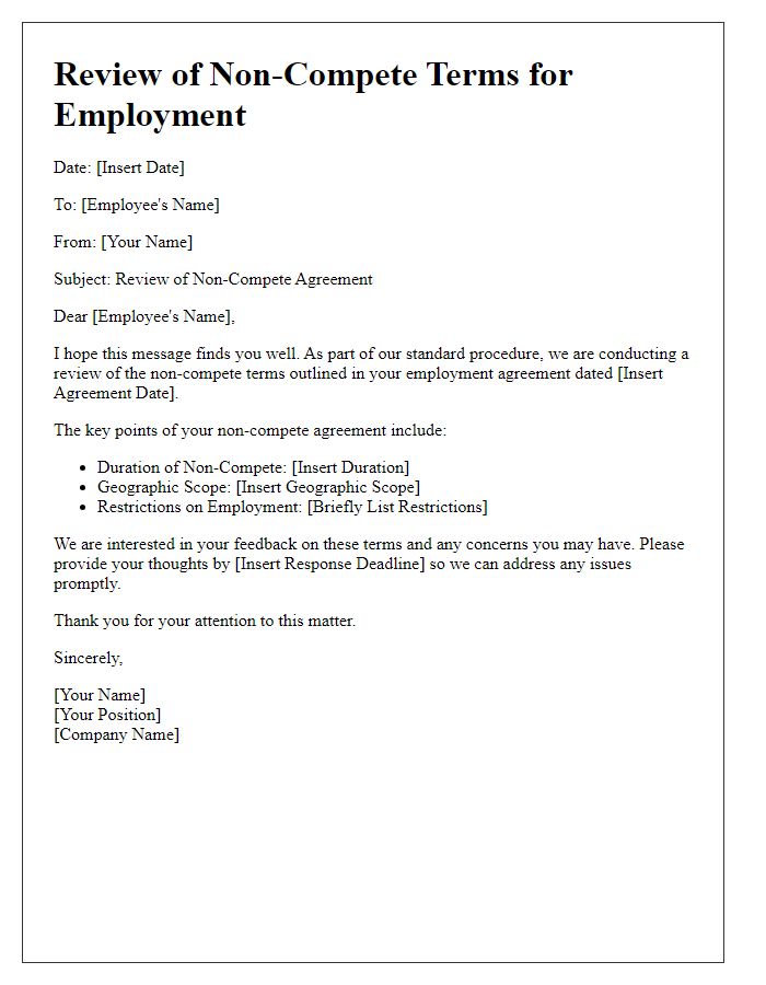 Letter template of Review of Non-Compete Terms for Employment