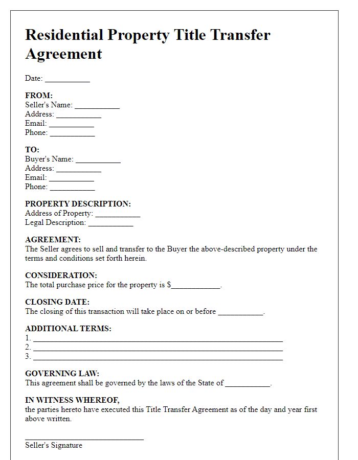 Letter template of residential property title transfer agreement