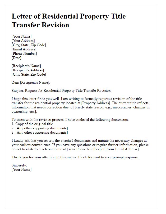 Letter template of residential property title transfer revision