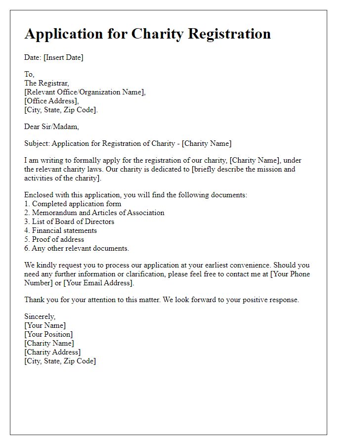 Letter template of application for charity registration