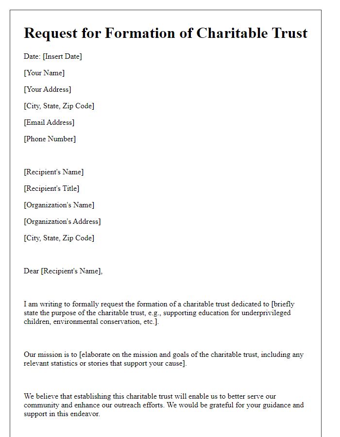 Letter template of charitable trust formation request