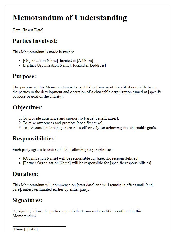 Letter template of memorandum for charity establishment