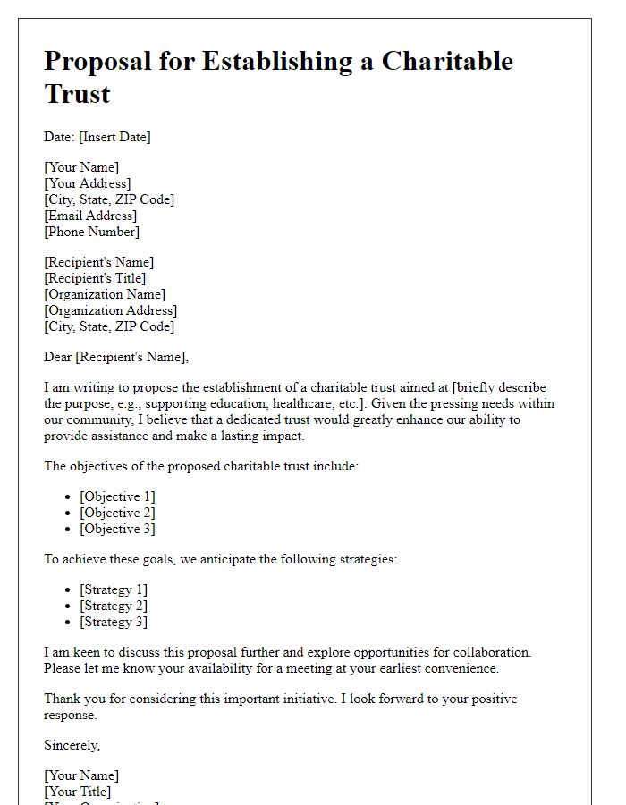 Letter template of proposal for creating a charitable trust