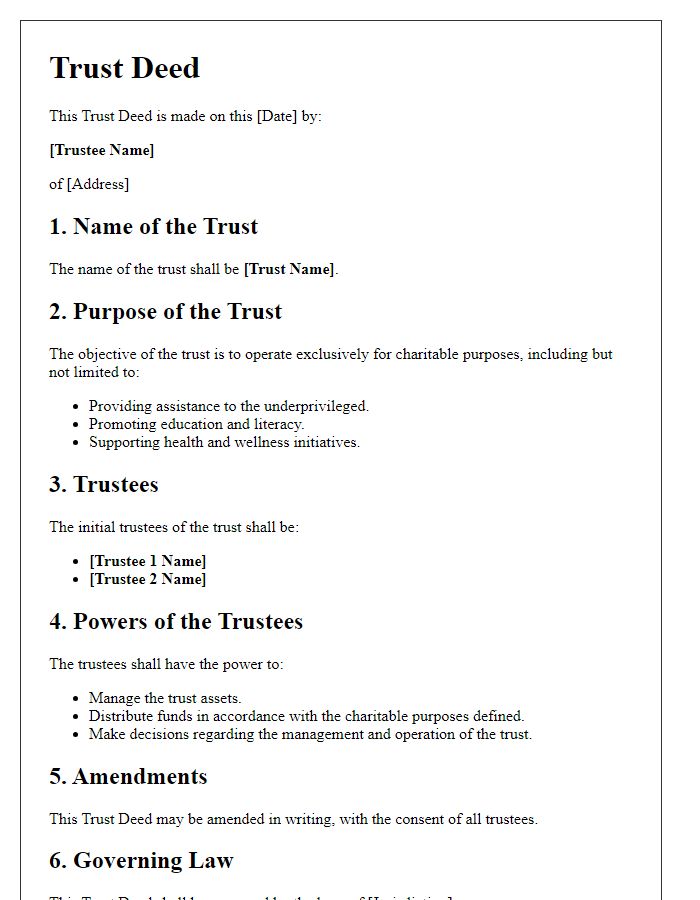 Letter template of trust deed for charitable purpose