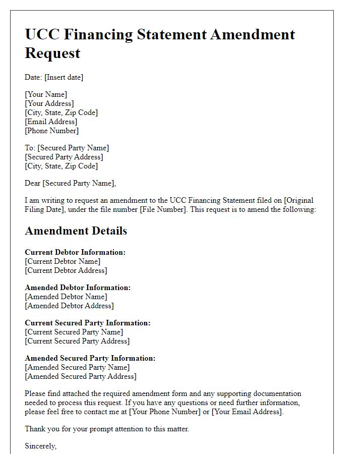 Letter template of UCC financing statement amendment request