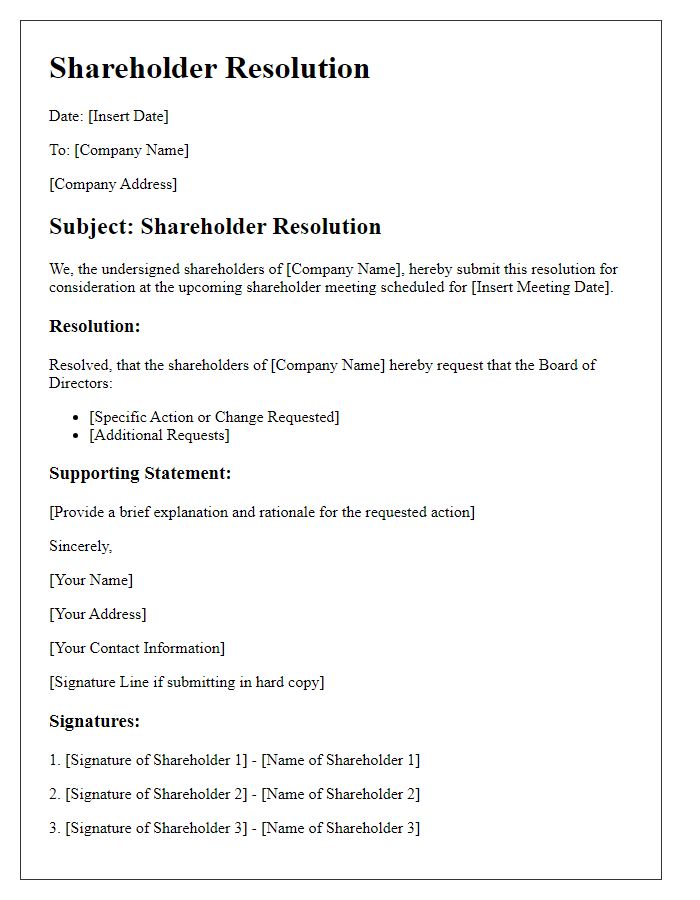 Letter template of Shareholder Resolution Terms