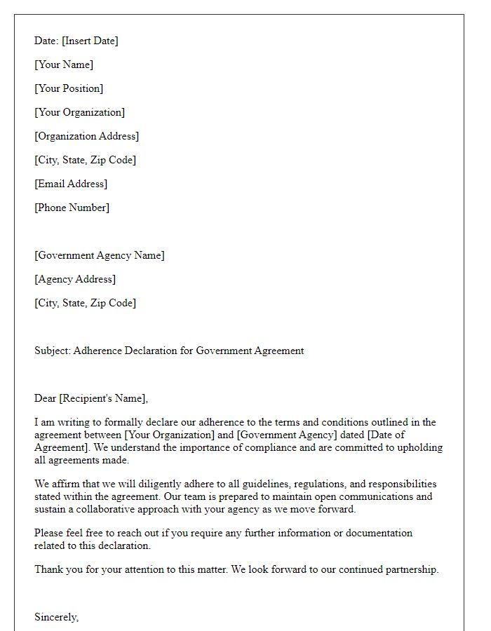 Letter template of adherence declaration for government agreements