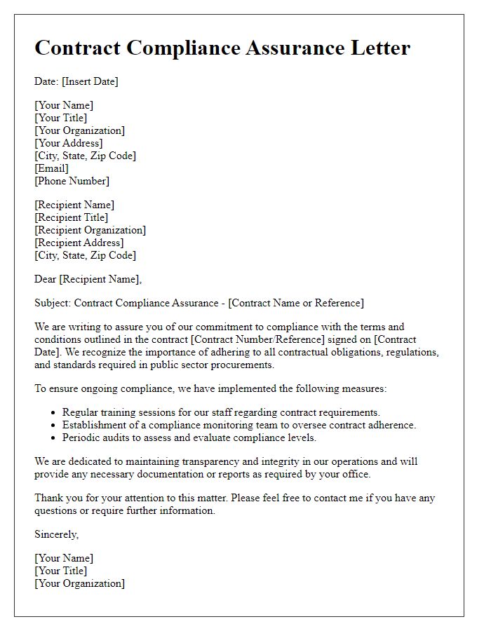 Letter template of contract compliance assurance for public sector