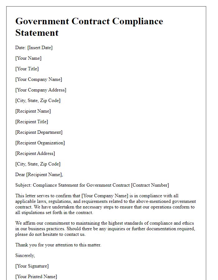 Letter template of government contract compliance statement