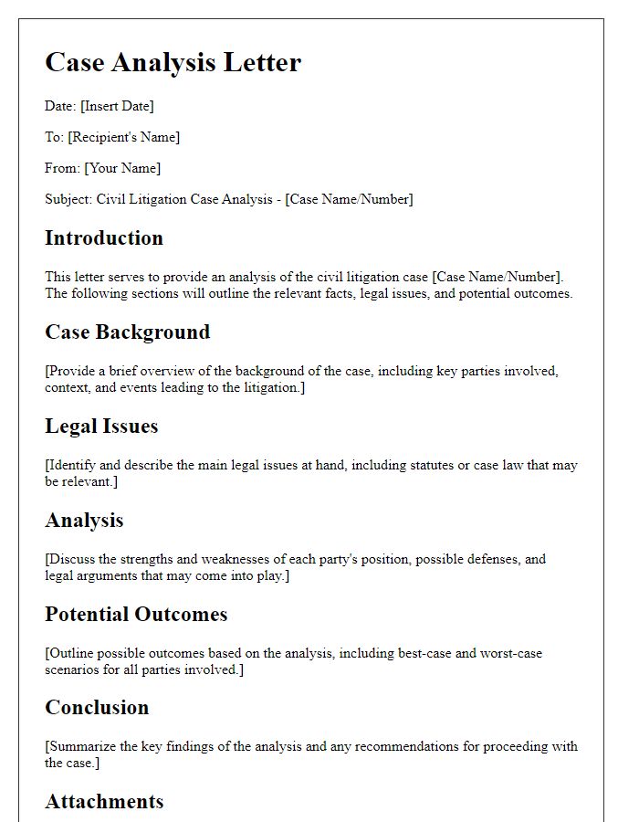 Letter template of civil litigation case analysis