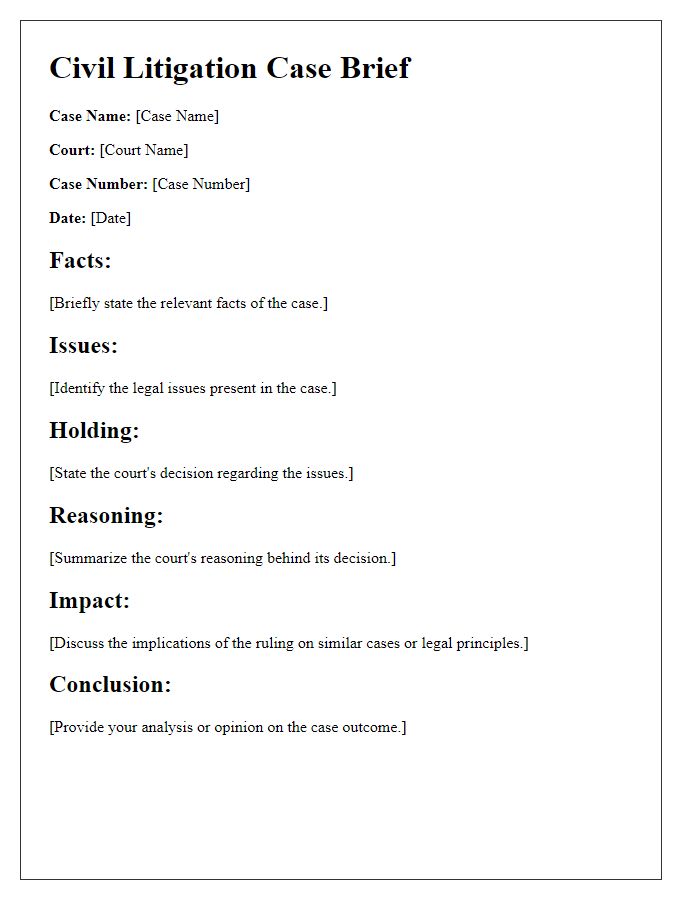 Letter template of civil litigation case brief