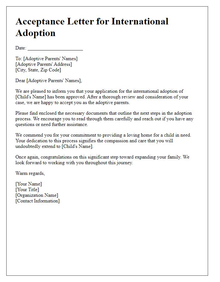 Letter template of acceptance for international adoption