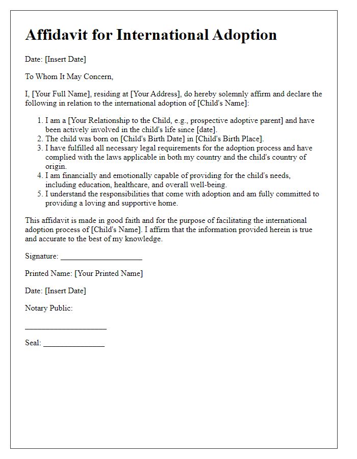 Letter template of affidavit for international adoption