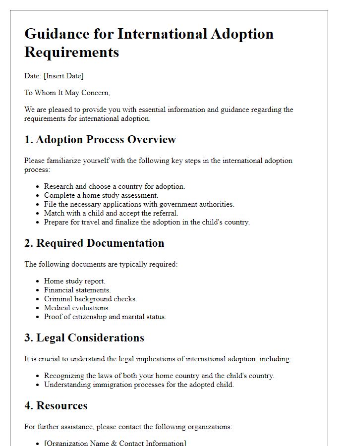 Letter template of guidance for international adoption requirements