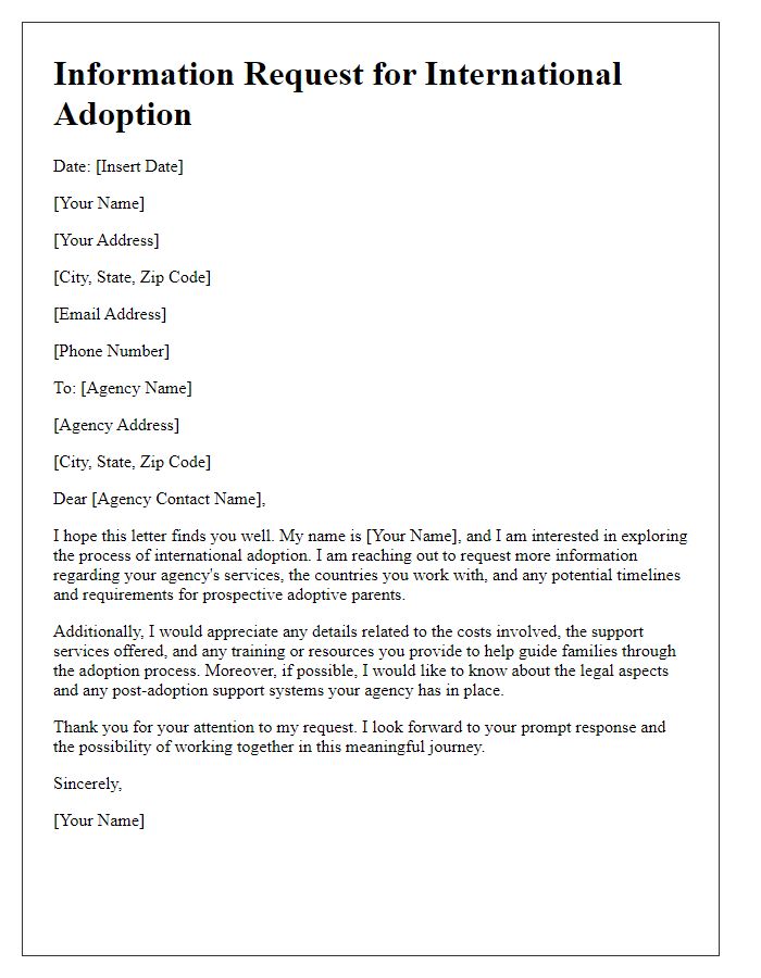 Letter template of information request for international adoption agencies