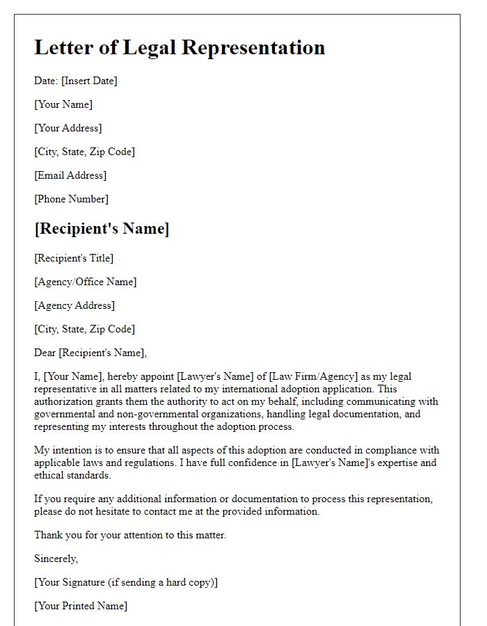 Letter template of legal representation for international adoption