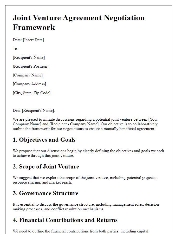 Letter template of joint venture agreement negotiation framework