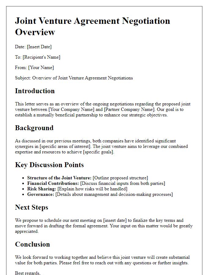 Letter template of joint venture agreement negotiation overview